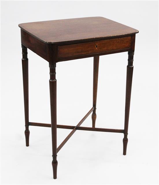 An early 19th century mahogany and ebony line inlaid rectangular side table, W.1ft 8in.